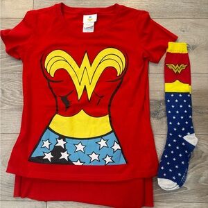 DC Red Wonder Woman Graphic Short Sleeve Tee with Star Socks